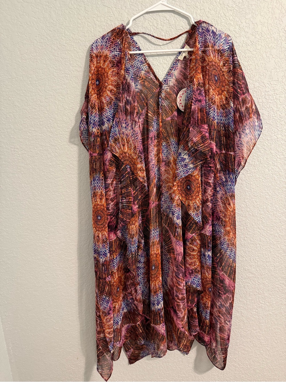 Umgee S/M Sheer Boho Kimono Cardigan Geometric Floral Open Front Cover Up